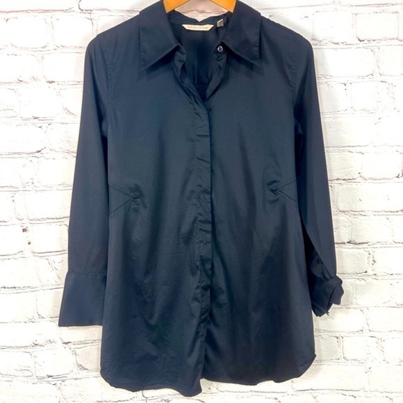 Soft surroundings women’s black button-down shirt collared cuffed stretchy - Picture 1 of 8